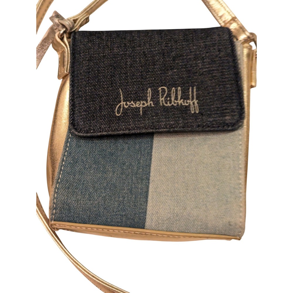 Joseph Ribkoff Crossbody Bag Gold Denim Color Block Signature Mini Purse‎ - Picture 4 of 16